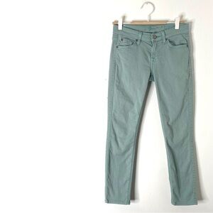 7 For All Mankind The Cropped Skinny Jeans Pastel Green Stretch Denim